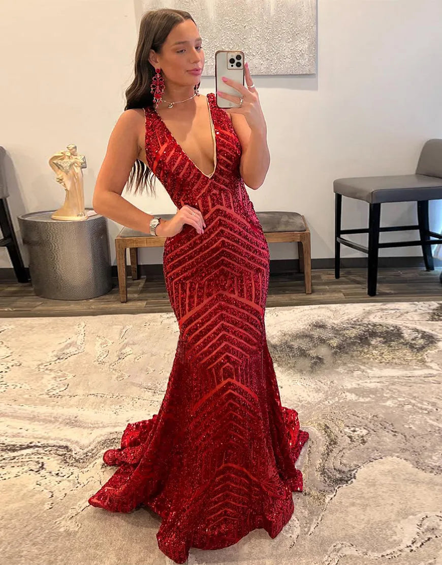 Wholesale Mermaid Sparkly Sequins Mesh Prom Dress prom dresses with long sleeves